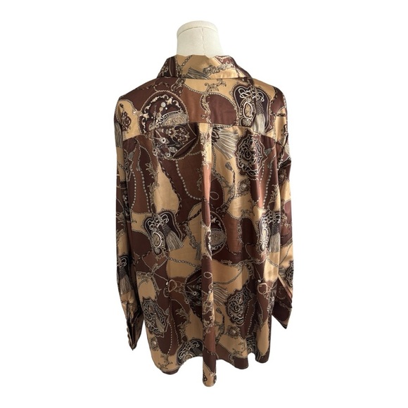 DENNIS BASSO Brown Gold Top Chain Rope Tassel Button Down size 1X Shirt‎ RARE by - Picture 2 of 10